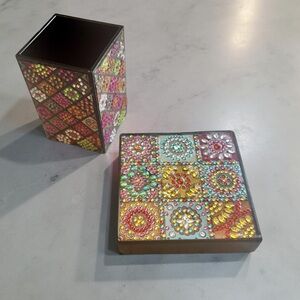 Colorful Hand Crafted Diamond Art Mosaic Pencil and Note Box Set